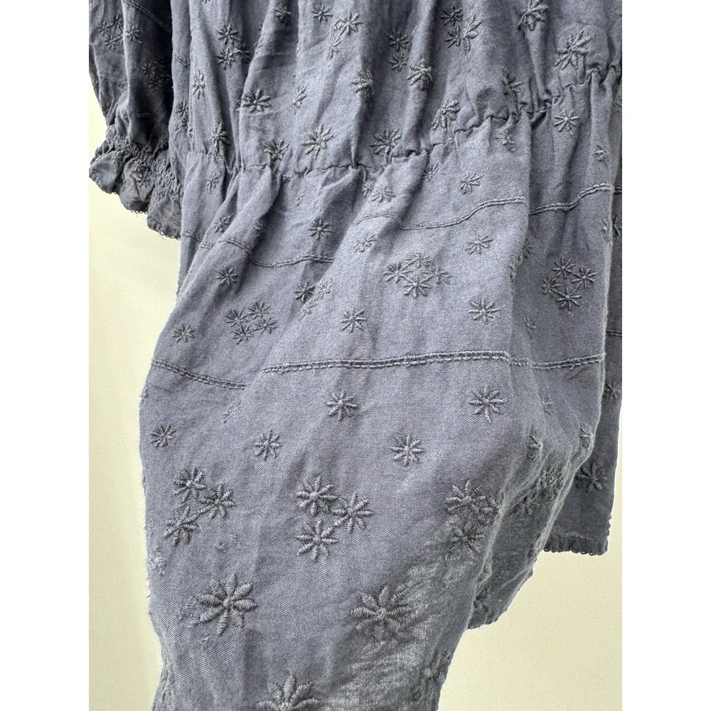 Old‎ Navy 2X Blue Floral Embroidered eyelet Smocked Blouse cottage puff sleeve